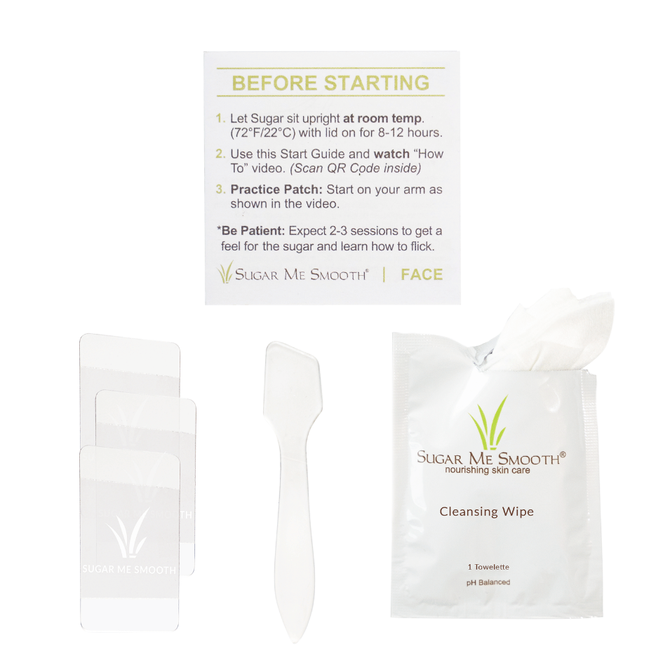 3 Small Flickers, 1 Spot Flicker, 1 Start Guide, 1 Cleansing Wipe Included with the Face and Eyebrow Hair Removal Jar