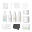 Sugar Me Smooth's Starter Kit + Exfoliation + Hydration flat lay: Bikini and Body sugar jars, Flickers, Tools, Prepping Powder, Soothing Solution and Mist, Hydrating Body Oil, and Body Sugar Scrub