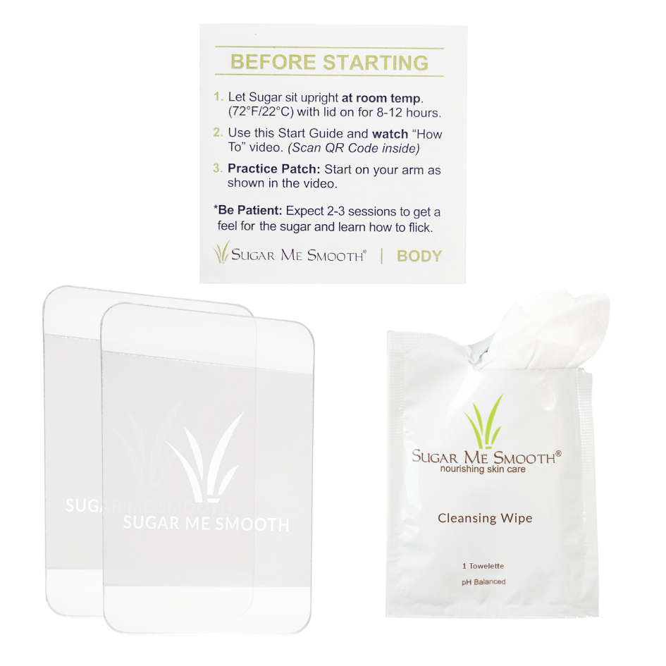 2 Large Flickers, 1 Cleansing Wipe, 1 Start Guide Included with the Body 350g Jar